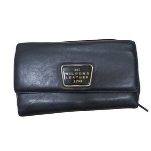 Wilsons Wallet Womens One Size Black Genuine Leather Credit Card‎ Slot Pockets
